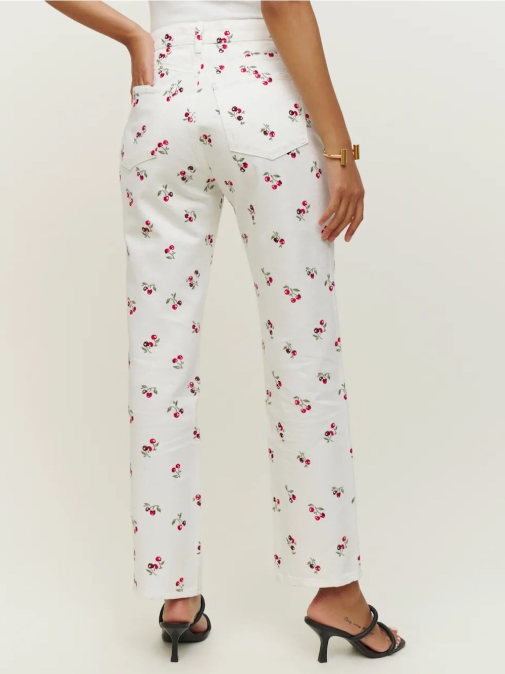 Reformation straight Jeans with Red Cherry Embroidery